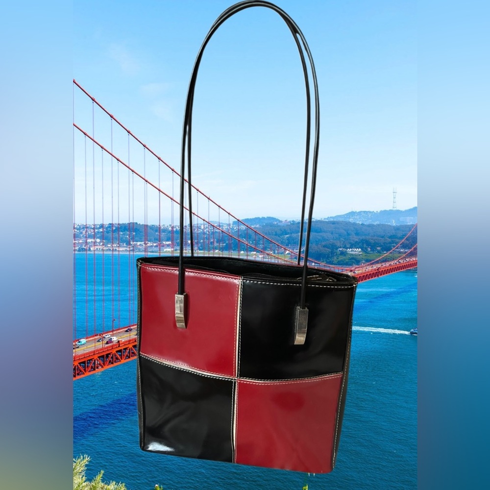 Vintage Red & Black Color Block Handbag